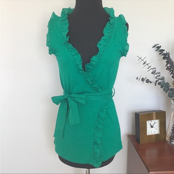Mng mango green ruffle top medium nwt